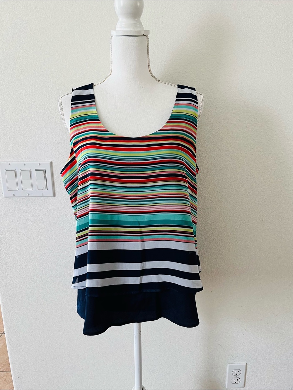 Striped Sleeveless Layered Tank Top - Multicolor